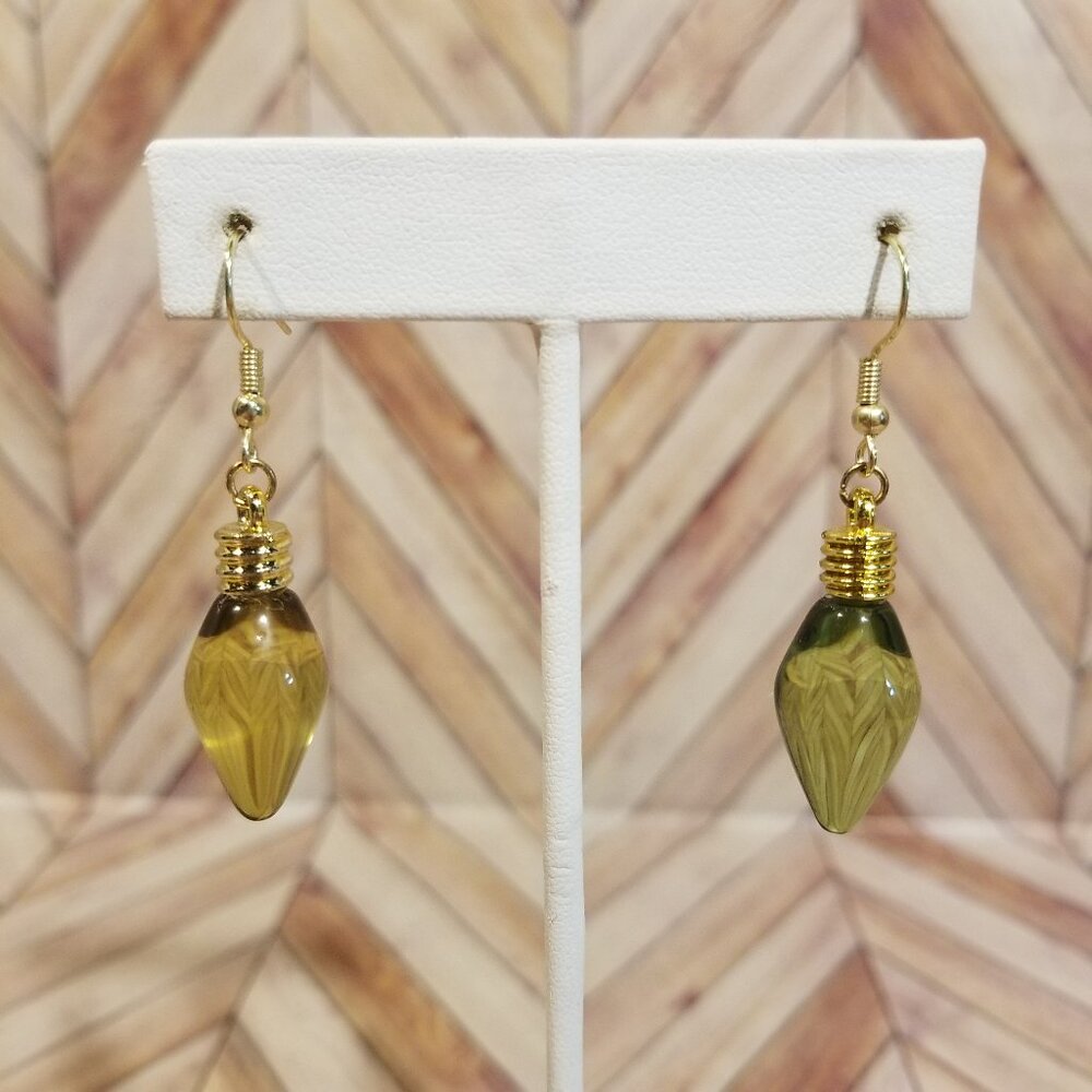 Christmas Light Bulb Dangling Earrings - Green